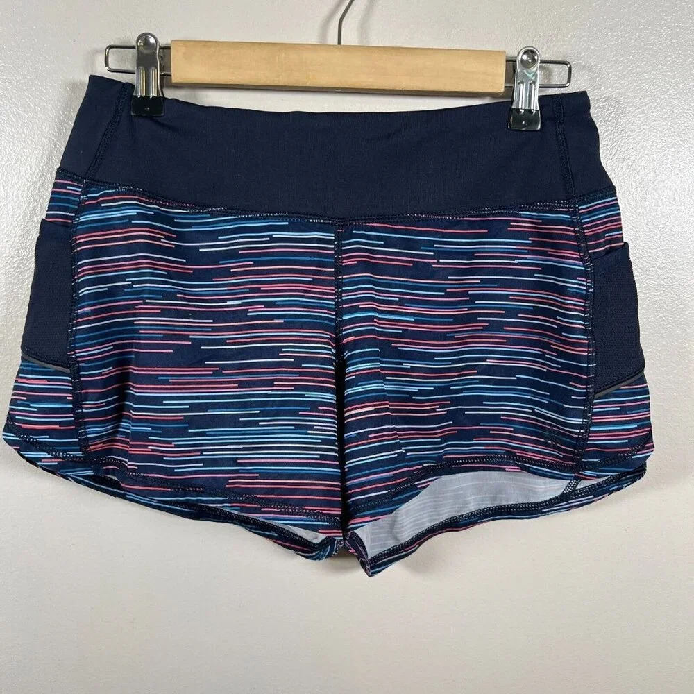 Athleta Ready Set Go 2 In 1 Blue Jigsaw Shorts Size XS Blue Stripes Running